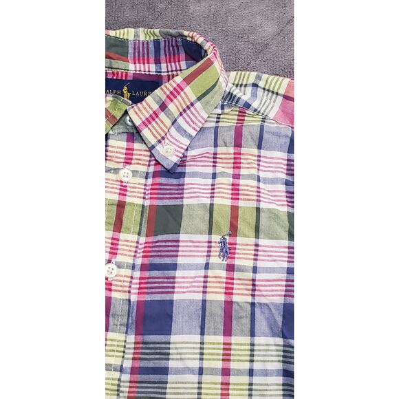 Ralph Lauren Boys Sz 4/4T Short Sleeve Blue Green Checkered Gingham Polo C24-54 - Picture 2 of 7
